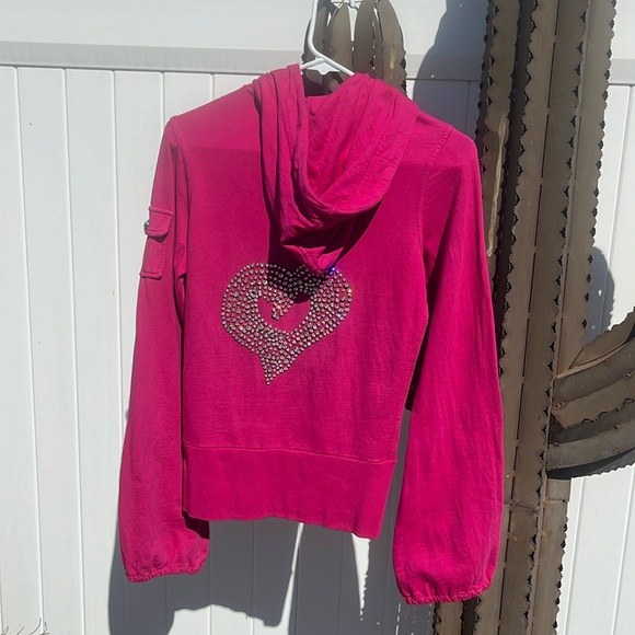 Twisted Heart Bling Y2K VTG Hot Pink Zip Up Hoodie - Picture 2 of 16